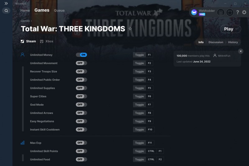 Total War: THREE KINGDOMS - Trainer +16 v24.06.2022 {MrAntiFun / WeMod}