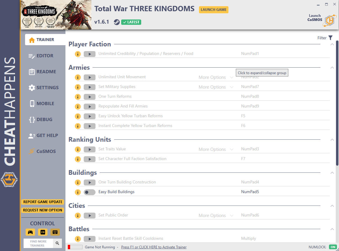 Total War: Three Kingdoms - Trainer +24 v1.6.1 (STEAM+ALT) {CheatHappens.com}