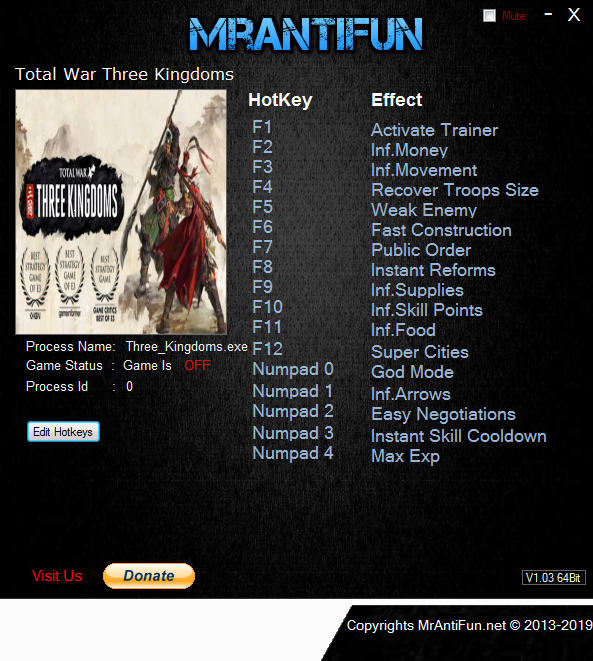 Total War: THREE KINGDOMS - Trainer +16 Build 9537 {MrAntiFun}
