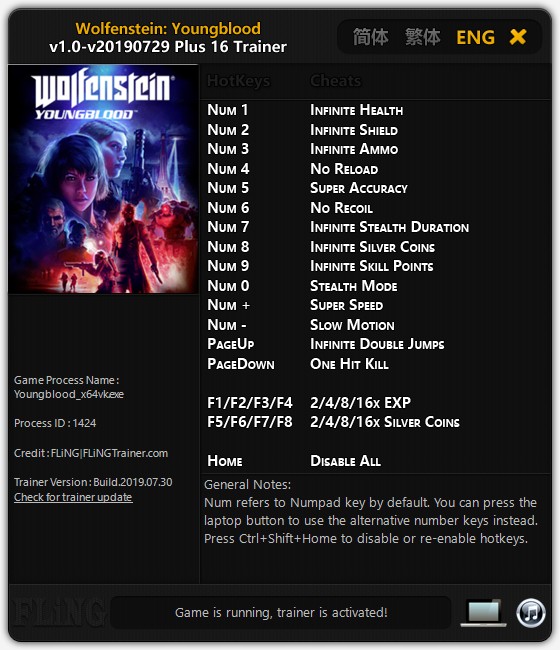 Wolfenstein: Youngblood - Trainer +16 v1.0-v20190729 {FLiNG}