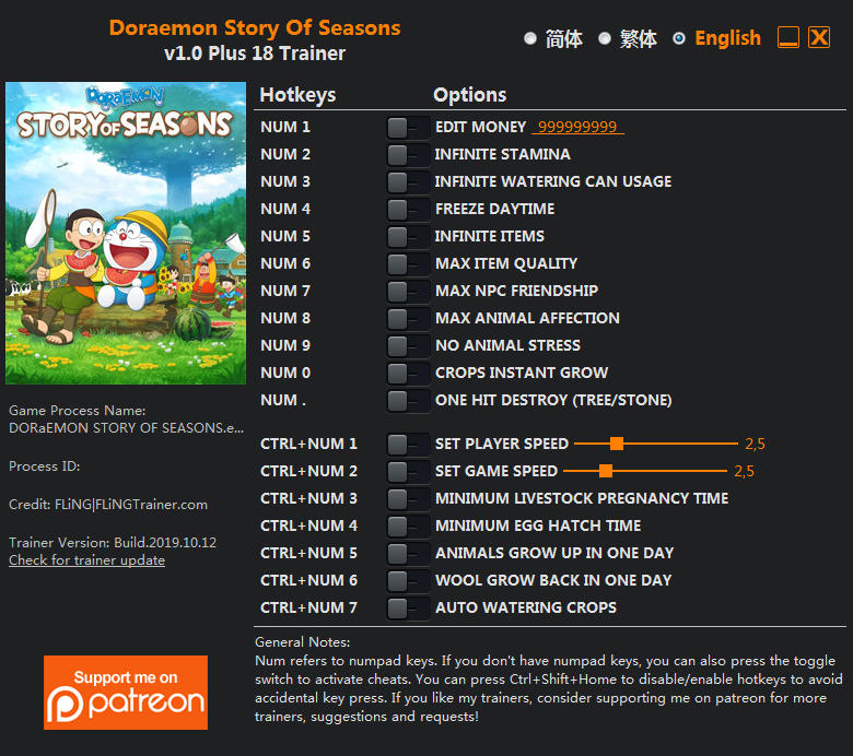 Doraemon Story Of Seasons: Trainer +18 v1.0 {FLiNG}