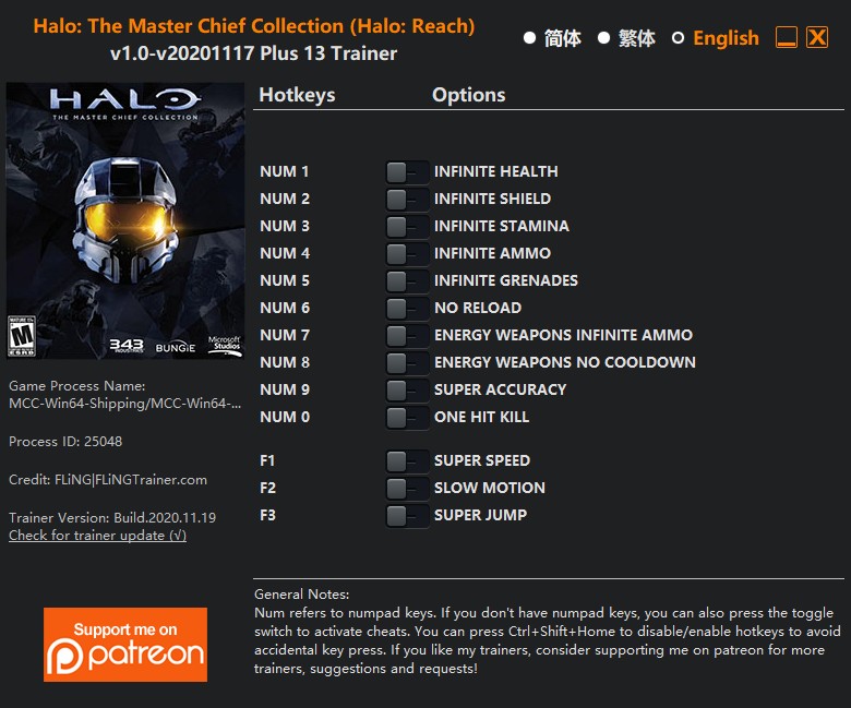 Halo: The Master Chief Collection (Halo: Reach) - Trainer +13 v1.0-v20201117 {FLiNG}