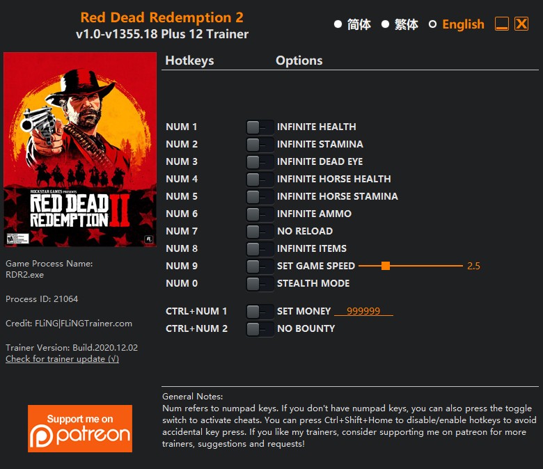 Red Dead Redemption 2 Trainer +12 v1.0-v1355.18 {FLiNG}