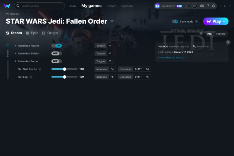 Star Wars Jedi: Fallen Order - Trainer +5 v17.01.2023 {MrAntiFun / WeMod}