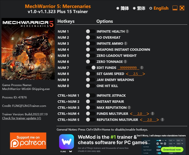 MechWarrior 5: Mercenaries - Trainer +15 v1.0-v1.1.303 {FLiNG}