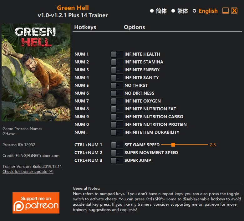 Green Hell: Trainer +14 v1.0-v1.2.1 {FLiNG}