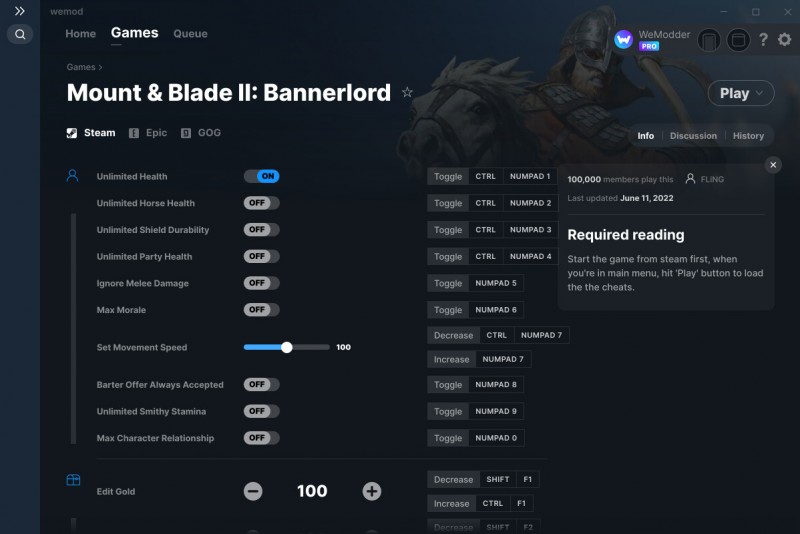 Mount & Blade 2: Bannerlord - Trainer +33 v1.8.0 {FLiNG / WeMod}