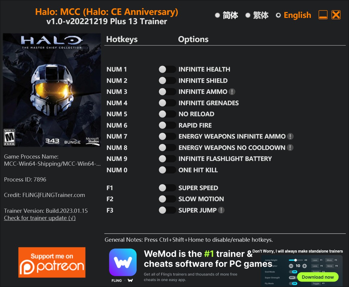 Halo: The Master Chief Collection (Halo: CE Anniversary) - Trainer +13 v1.0-v20221219 {FLiNG}