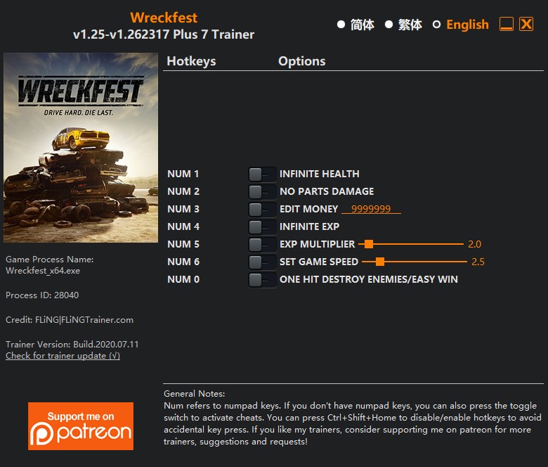 Wreckfest: Trainer +7 v1.25-v1.262317 {FLiNG}