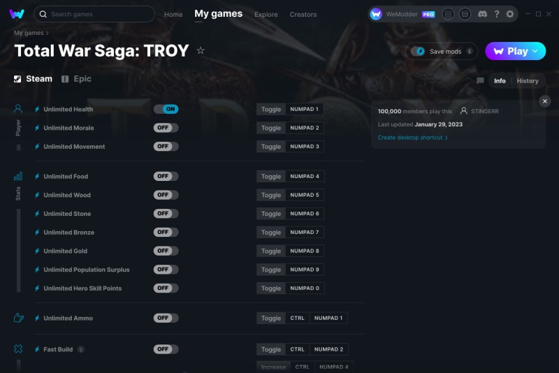 Total War Saga: Troy - Trainer +13 v29.01.2023 {STiNGERR / WeMod}