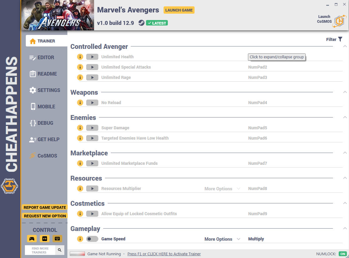 Marvel's Avengers: Trainer +14 v14 v1.0 build 12.9 {CheatHappens.com}