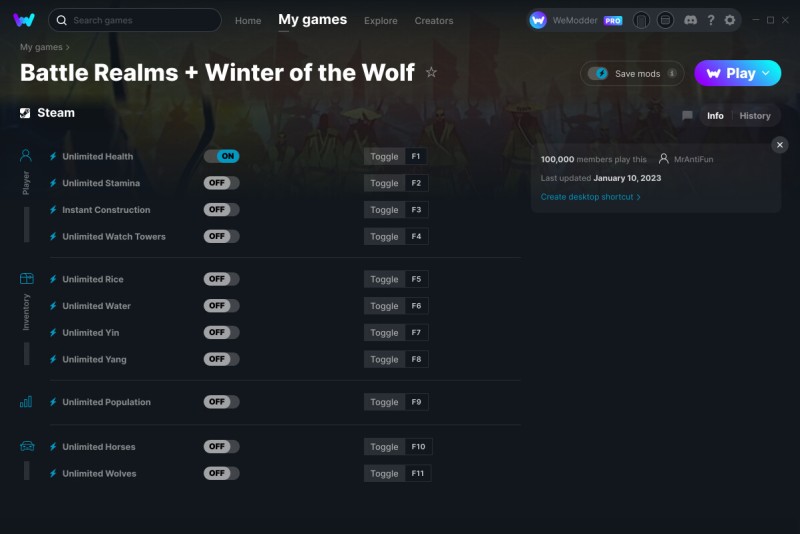 Battle Realms + Winter of the Wolf: Trainer +11 v11.01.2023 {MrAntiFun / WeMod}