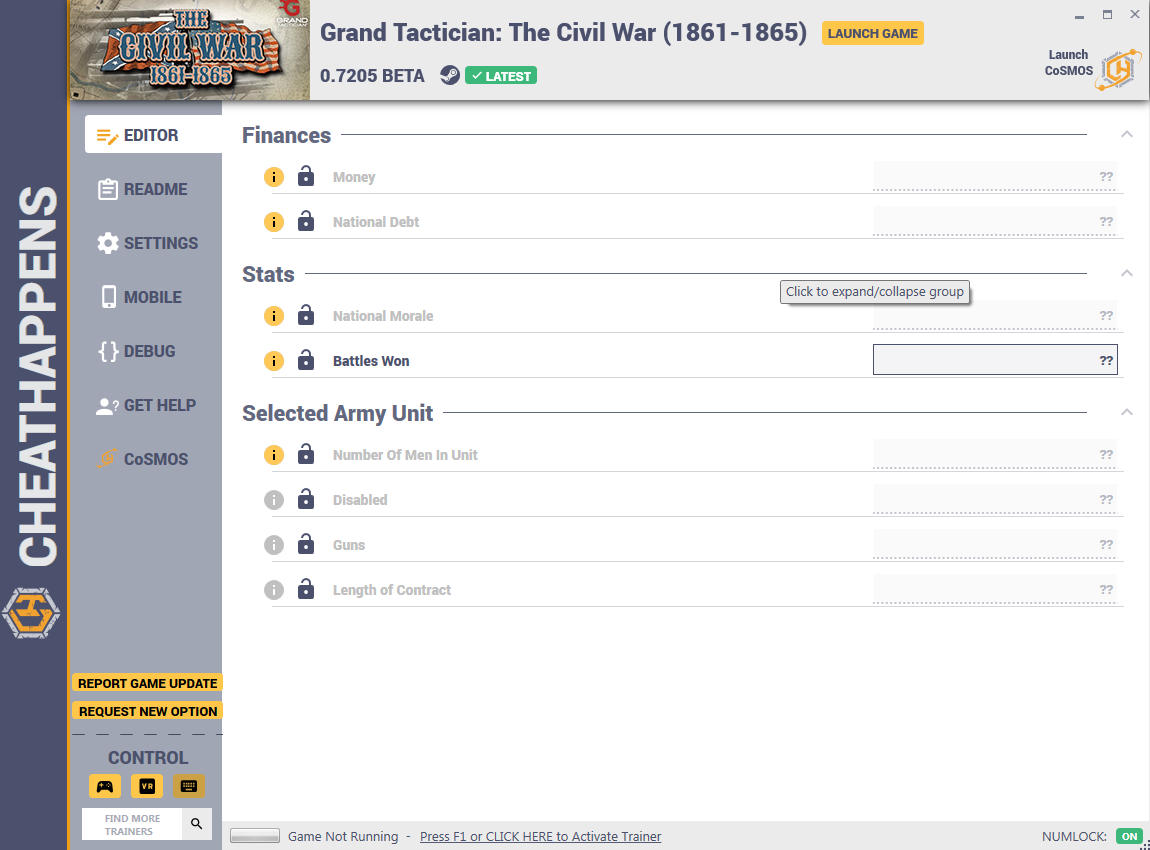 Grand Tactician: The Civil War (1861-1865) - Trainer +8 v0.7205 BETA {CheatHappens.com}