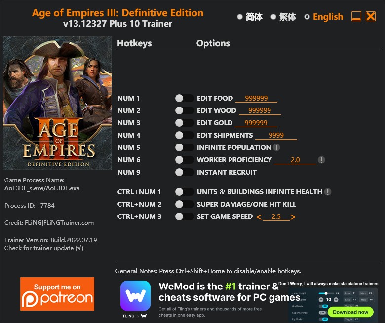 Age of Empires III: Definitive Edition - Trainer +10 v1.0-v12327 {FLiNG}