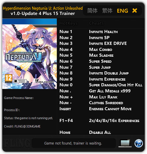 Hyperdimension Neptunia U: Action Unleashed - Trainer +15 v1.0 Up 4 {FLiNG}