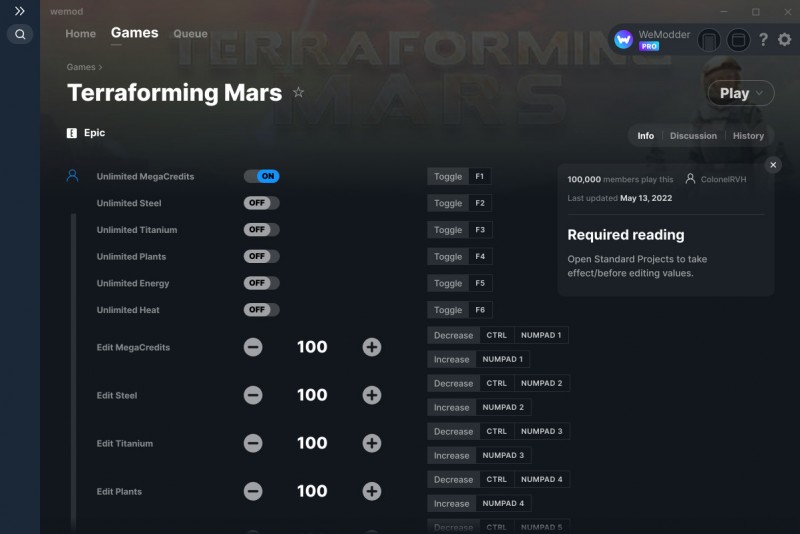 Terraforming Mars: Trainer +13 v1.4.0 {ColonelRVH / WeMod}