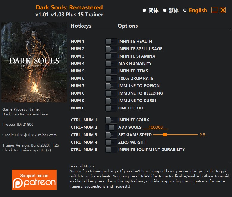 Dark Souls: Remastered - Trainer +15 v1.01-v1.03 {FLiNG}
