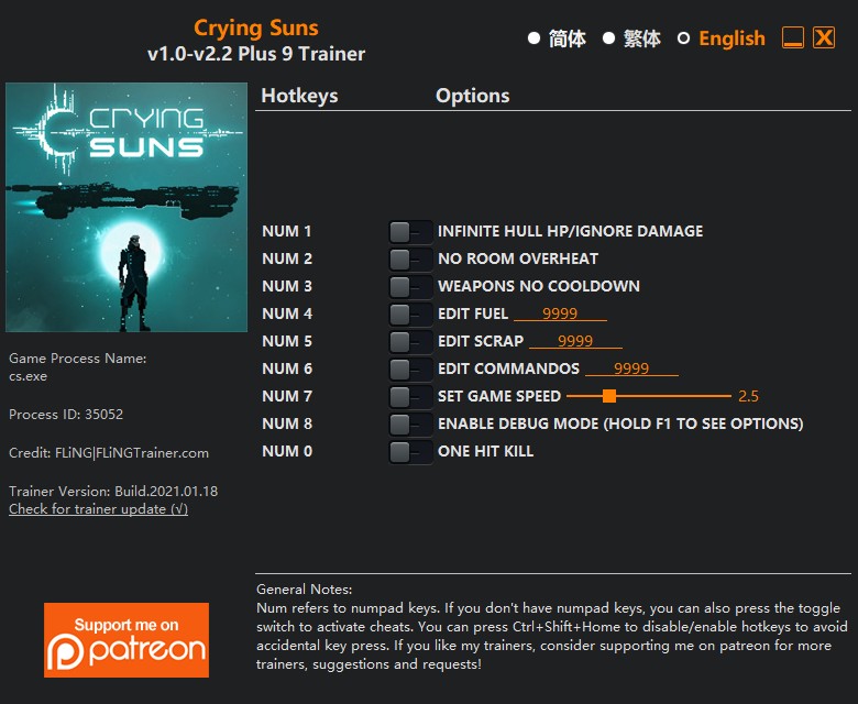 Crying Suns: Trainer +9 v1.0 {FLiNG}