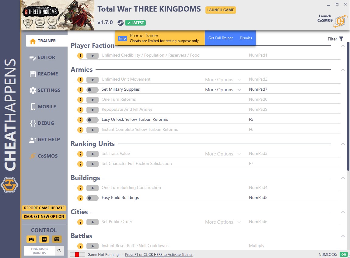 Total War: Three Kingdoms - Trainer +24 v1.7.0 (STEAM+ALT) {CheatHappens.com}