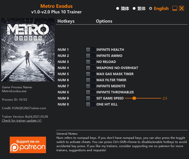 Metro Exodus: Trainer +10 Original/Enhanced Edition v1.0-v2.0 {FLiNG}