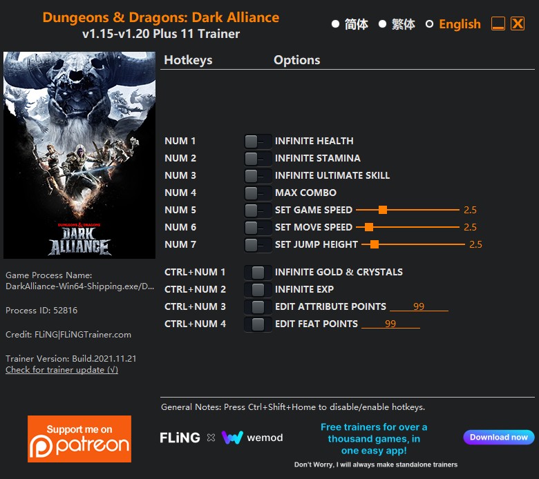 Dungeons & Dragons: Dark Alliance - Trainer +11 v1.15-v1.20 {FLiNG}