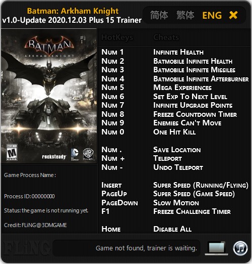 Batman: Arkham Knight: Trainer +15  - Update  {FLiNG} -  Download - GTrainers