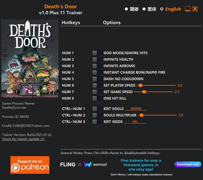 Death’s Door: Trainer +11 v1.0 {FLiNG}