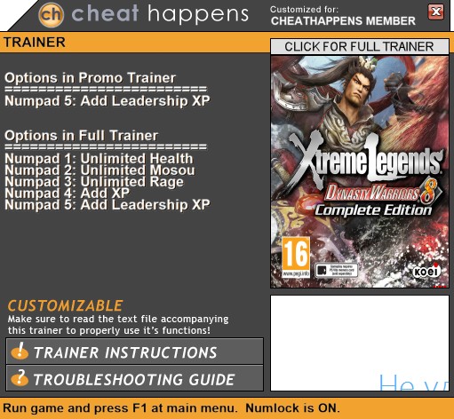 Dynasty Warriors 8: Xtreme Legends Complete Edition - Trainer +5 (PATCH 03.08.2019) Hf {CheatHappens.com}
