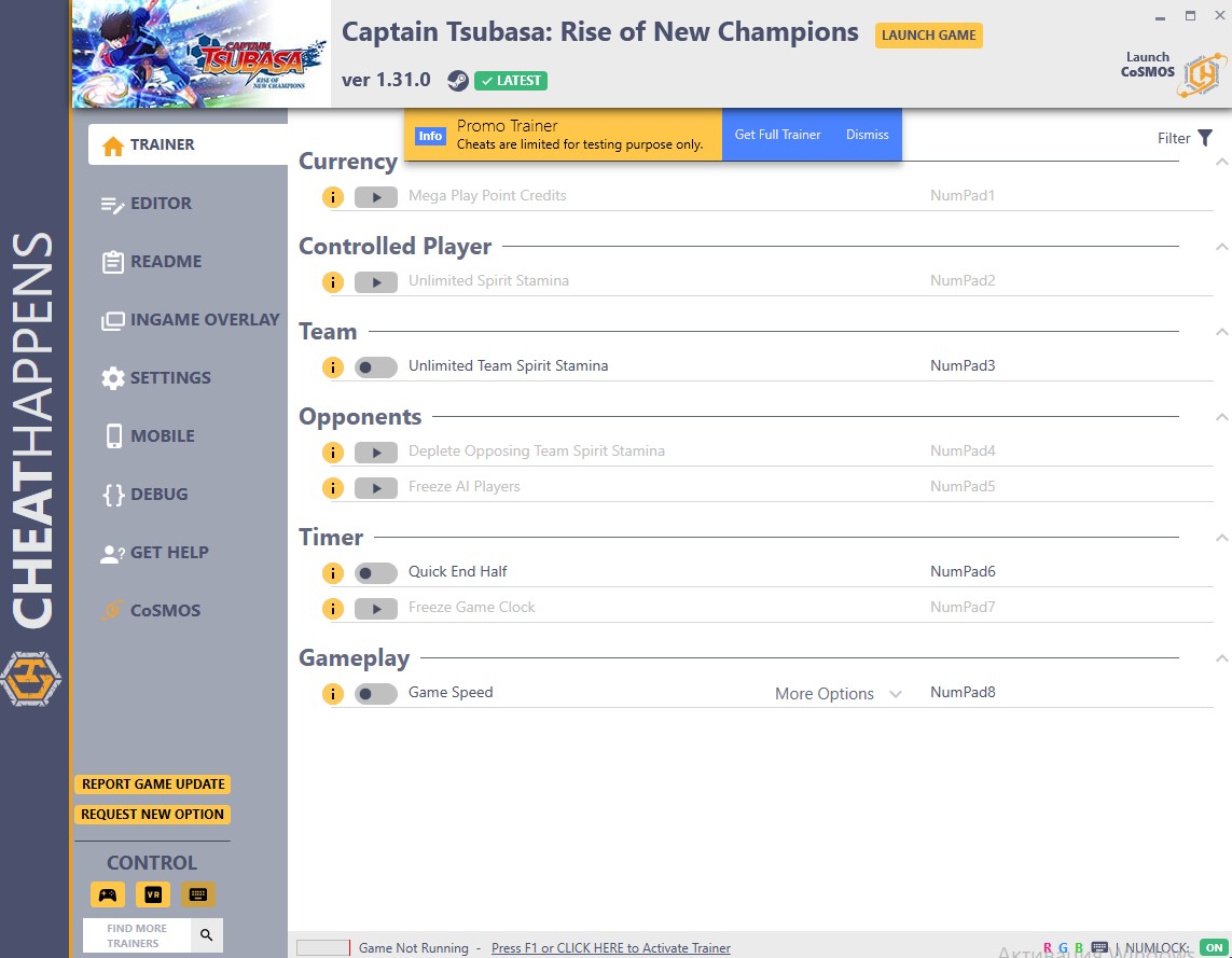 Captain Tsubasa: Rise of New Champions - Trainer +10 v1.31.0 {CheatHappens.com}