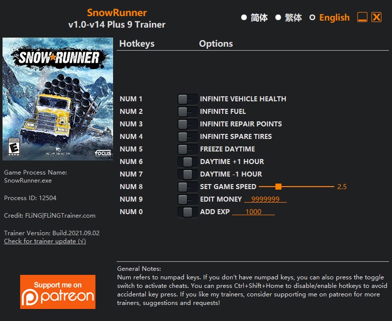 SnowRunner: Trainer +9 v1.0-v14 {FLiNG}