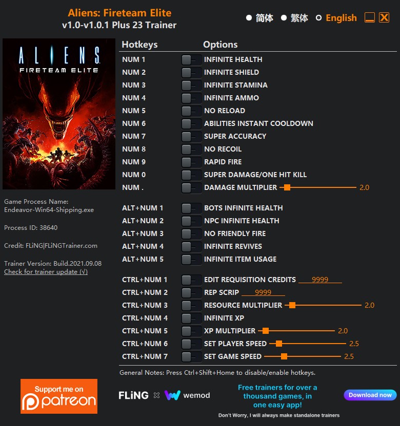 Aliens: Fireteam Elite - Trainer +23 v1.0-v1.0.1 {FLiNG}