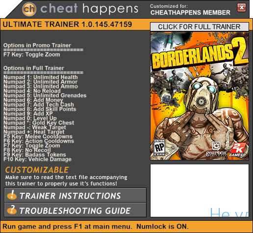 Borderlands 2: Trainer +19 v1.0.179.39227 {CheatHappens.com}