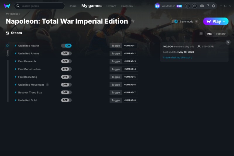 Total War: NAPOLEON - Imperial Edition - Trainer +8 v10.05.2023 {STiNGERR / WeMod}